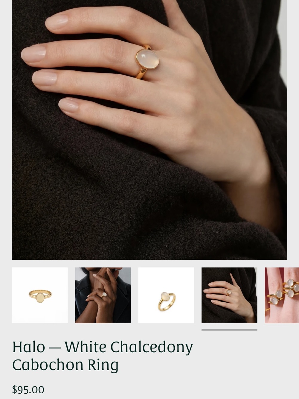Seree Halo — White Chalcedony Cabochon Ring gold plated